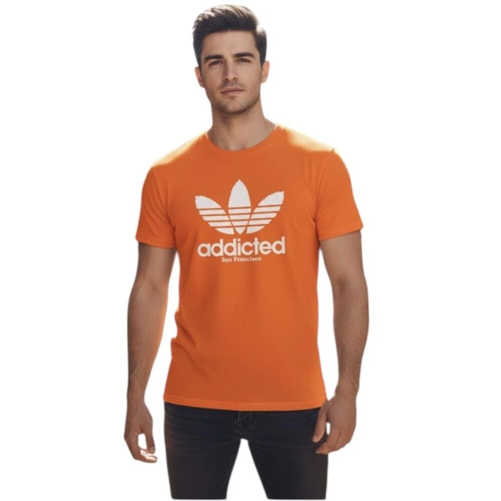 Addicted San Francisco Shirt Mens Medium Orange Parody Graphic Gildan Tee Logo